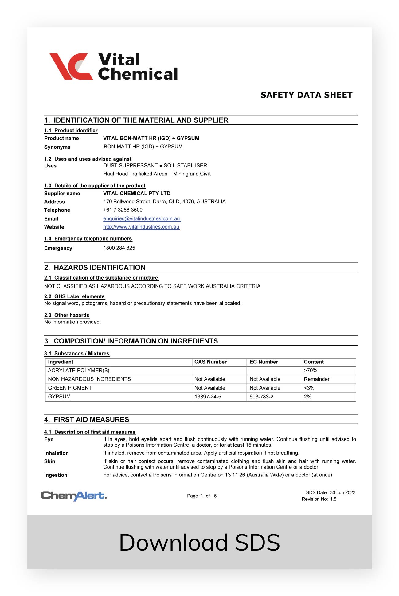Vital BonMatt HR (IGD) + Gypsum Vital Chemical Pty Ltd