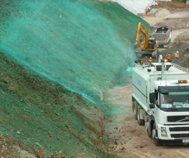 Vita Chemical truck spraying erosion control onto soil