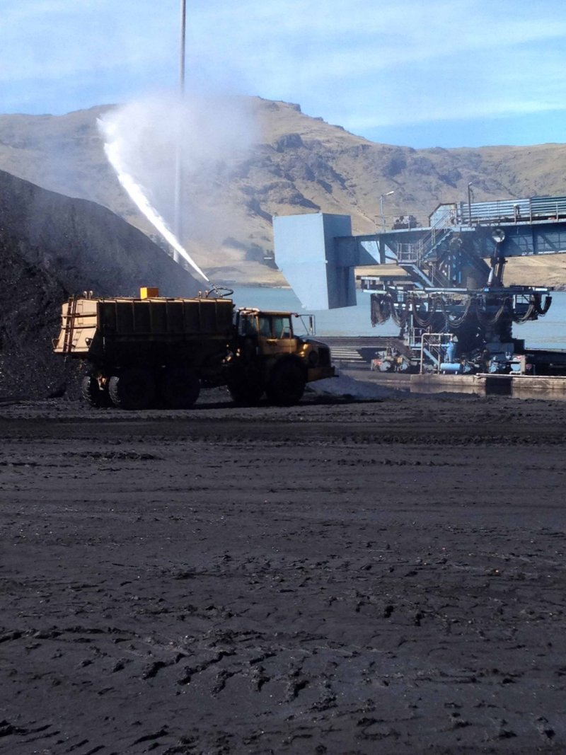 A Vital Chemical truck spraying Bon-Matt CS 300 onto a mine site